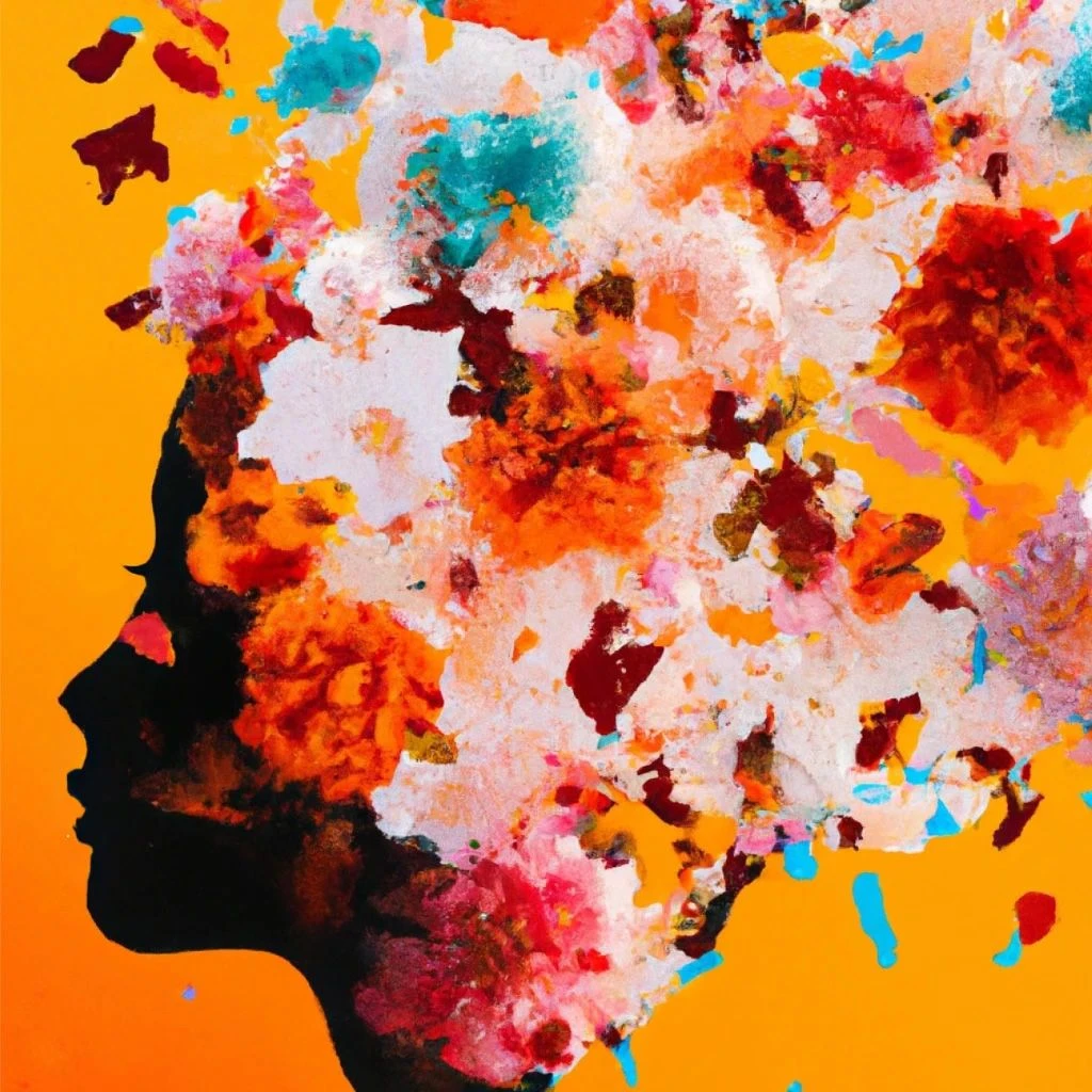 An oil painting of the side profile of a woman surrounded by flowers, generated by DALL·E 2