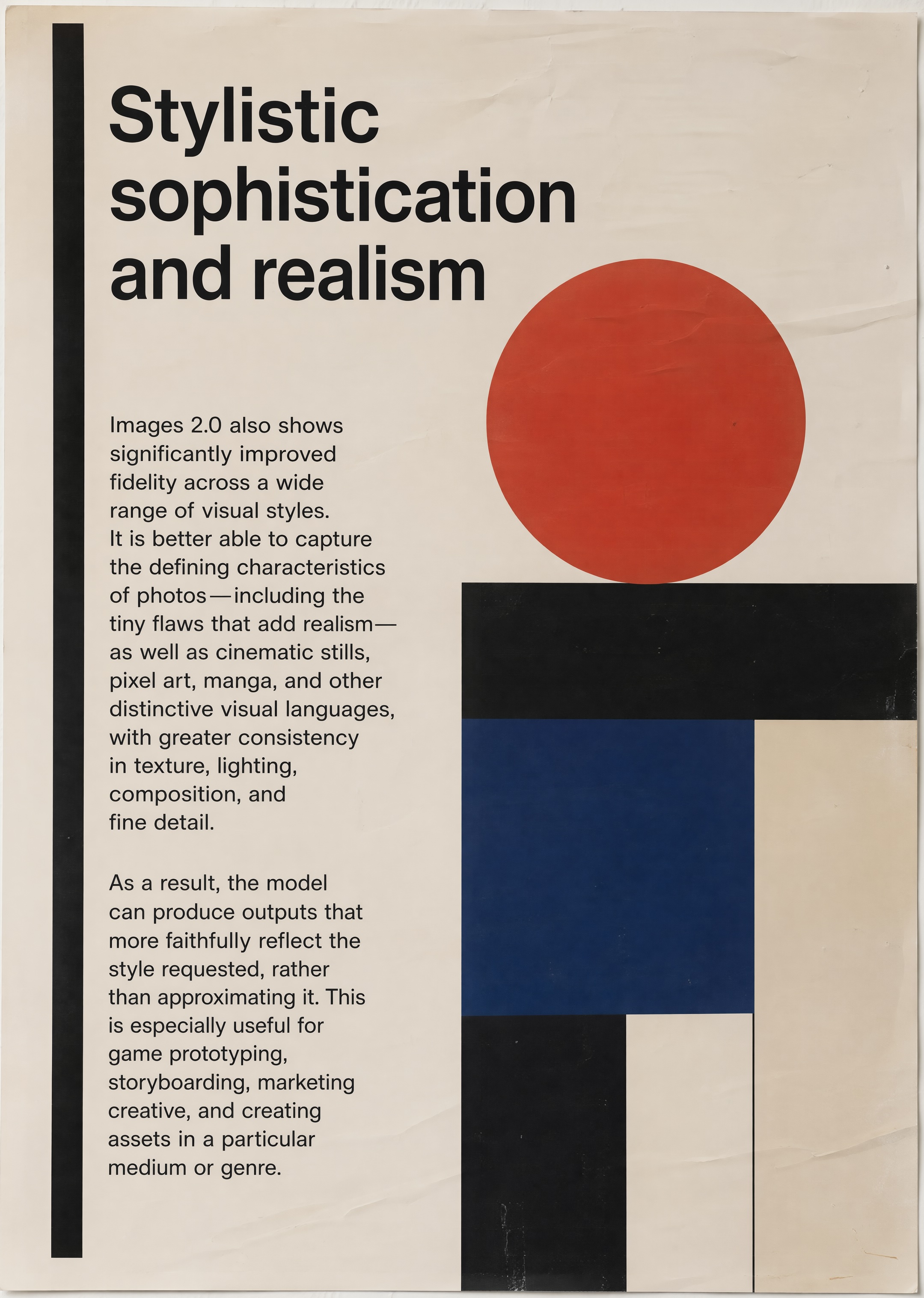 Editorial poster titled Stylistic sophistication and realism.