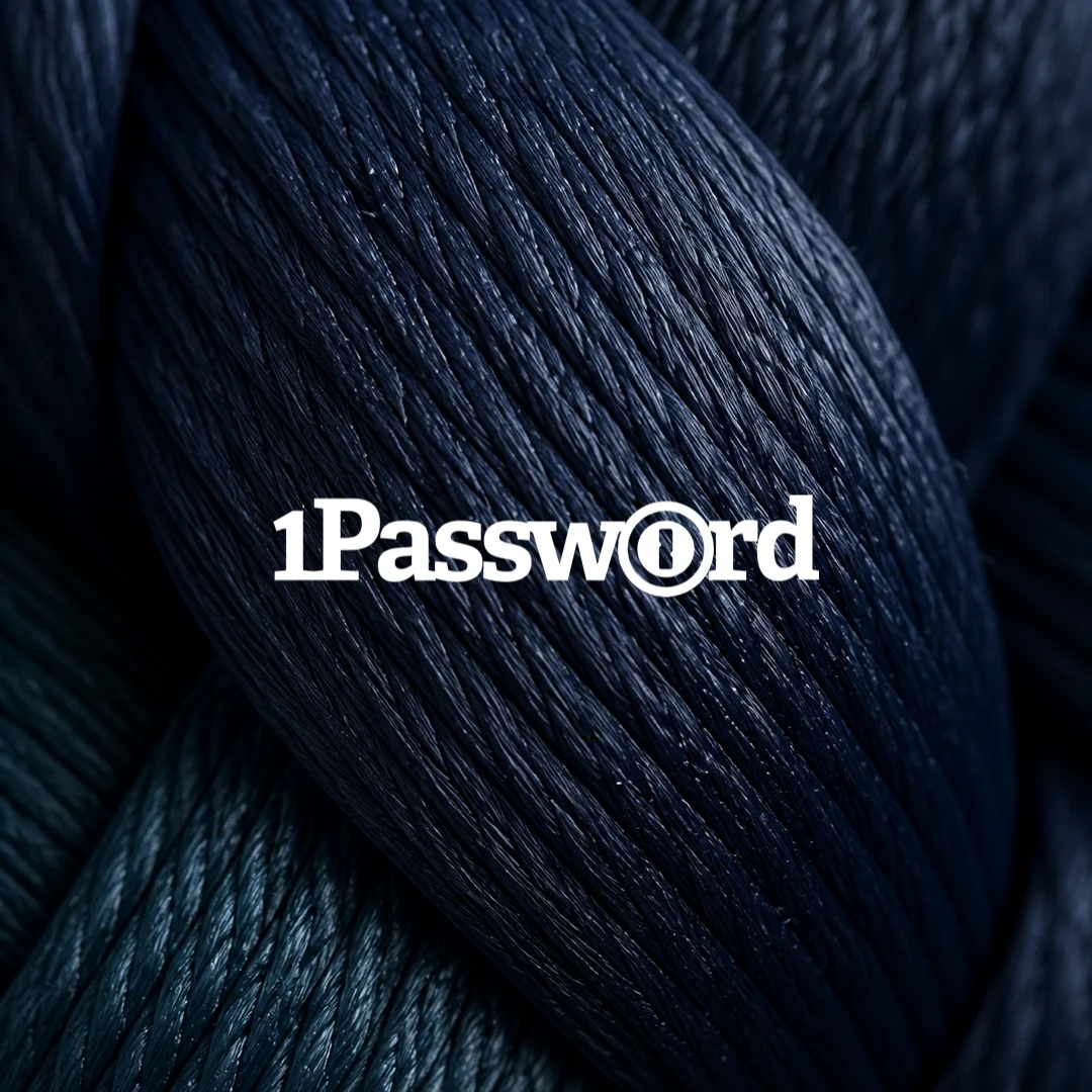 OpenAI and 1Password logos alongside dark woven fibers.