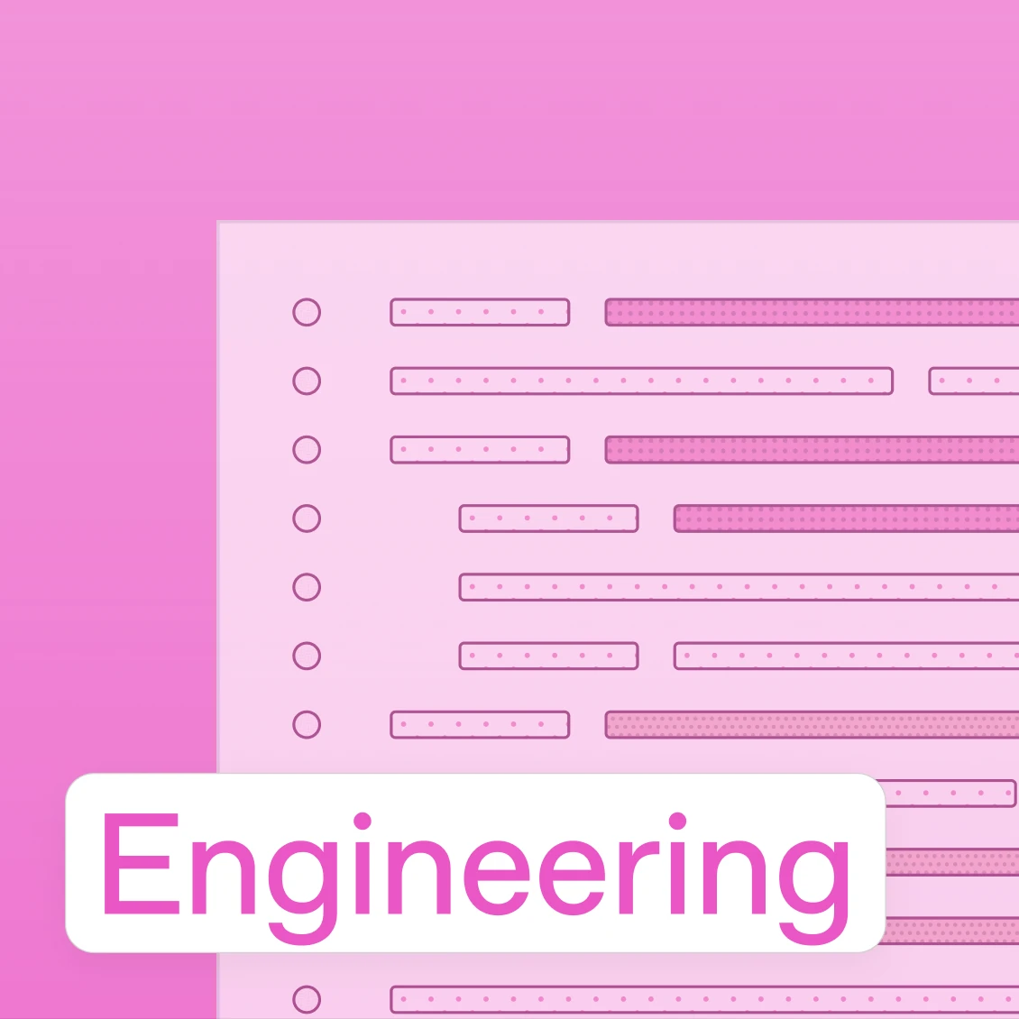 Pink engineering illustration with code checklist rows and an Engineering label.
