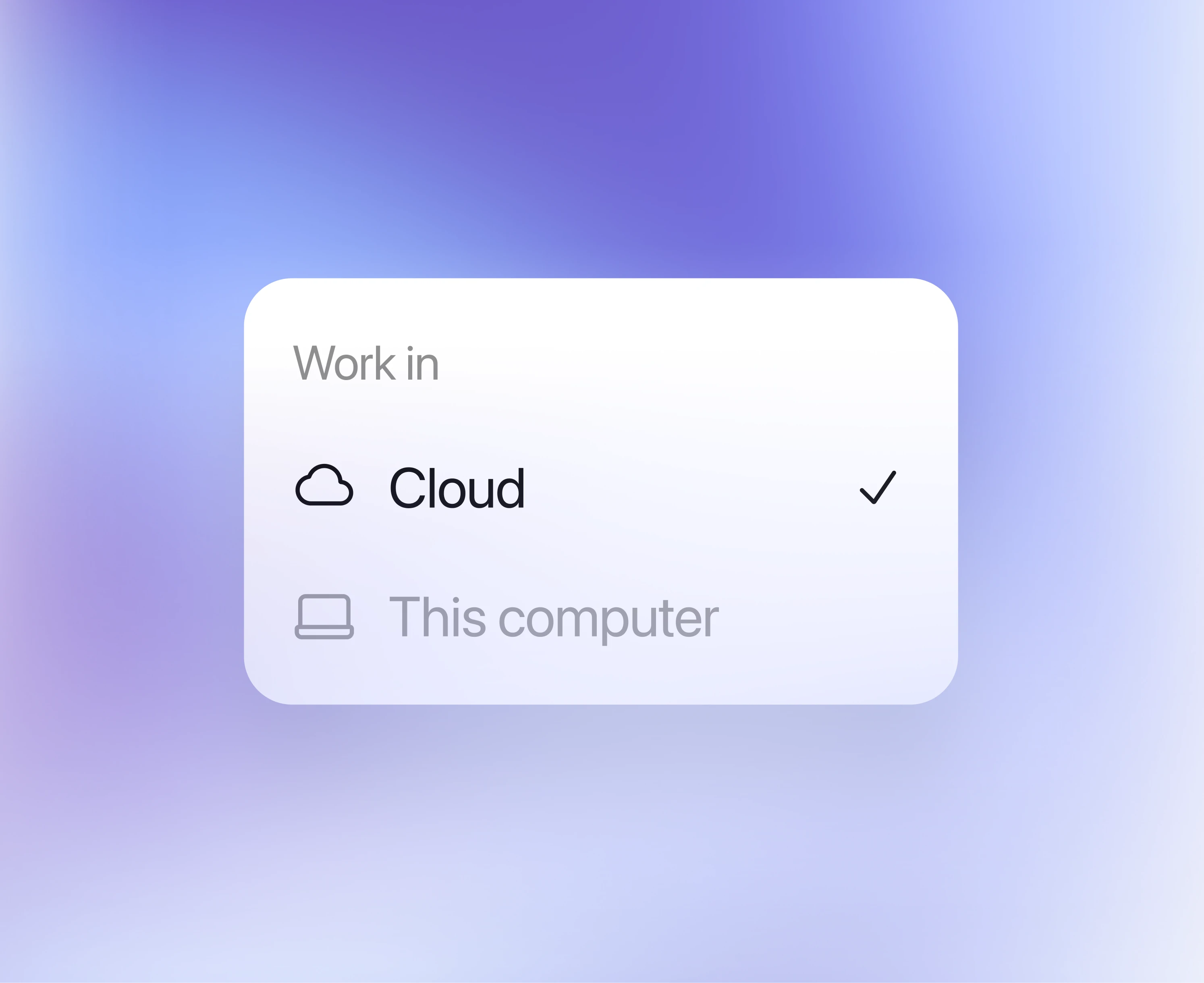 Codex work location menu with Cloud selected.