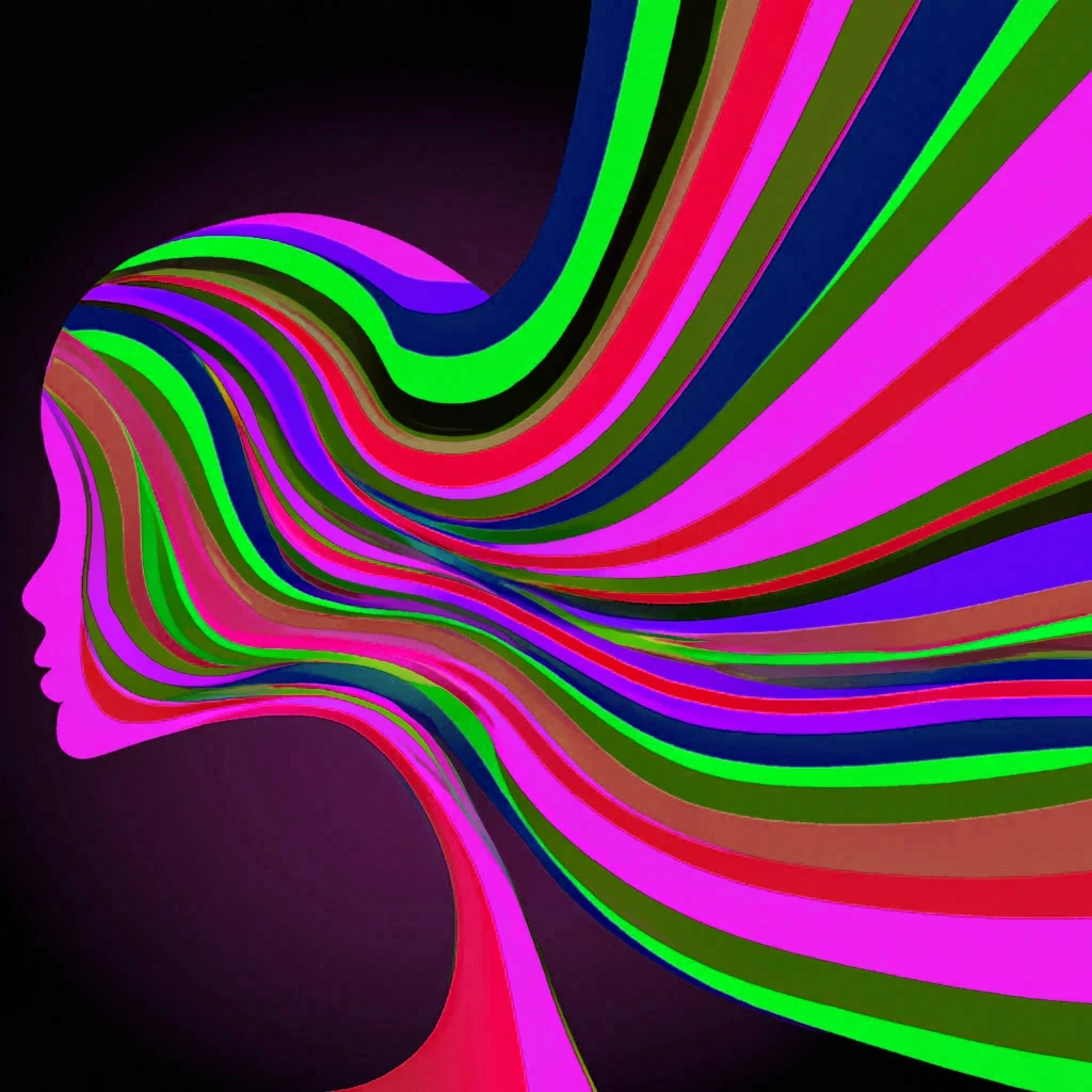 A colorful silhouette of a woman with long, flowing hair, generated by DALL·E 2