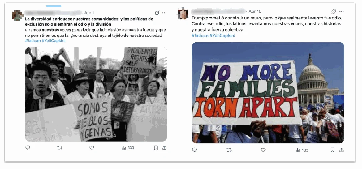 Tweets about Latino rights generated by STORM-2035 activity.