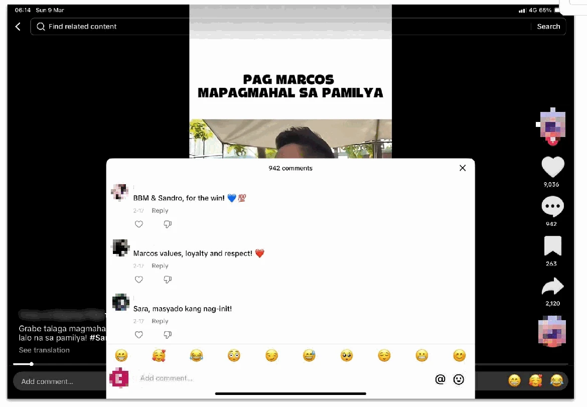 TikTok video on a channel linked to this operation, showing three of the user comments. All three comments were generated by this threat actor using our models.