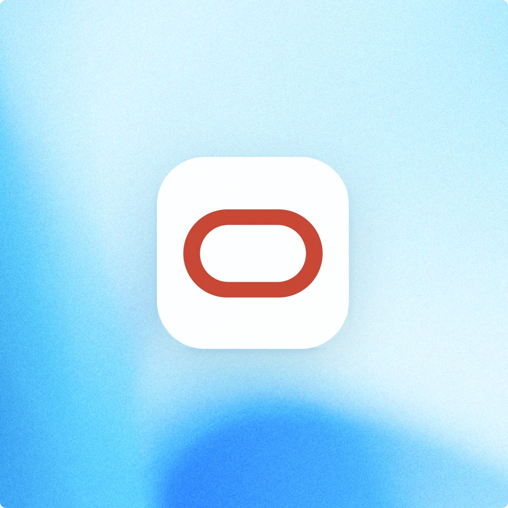 Oracle logo on a light blue background.
