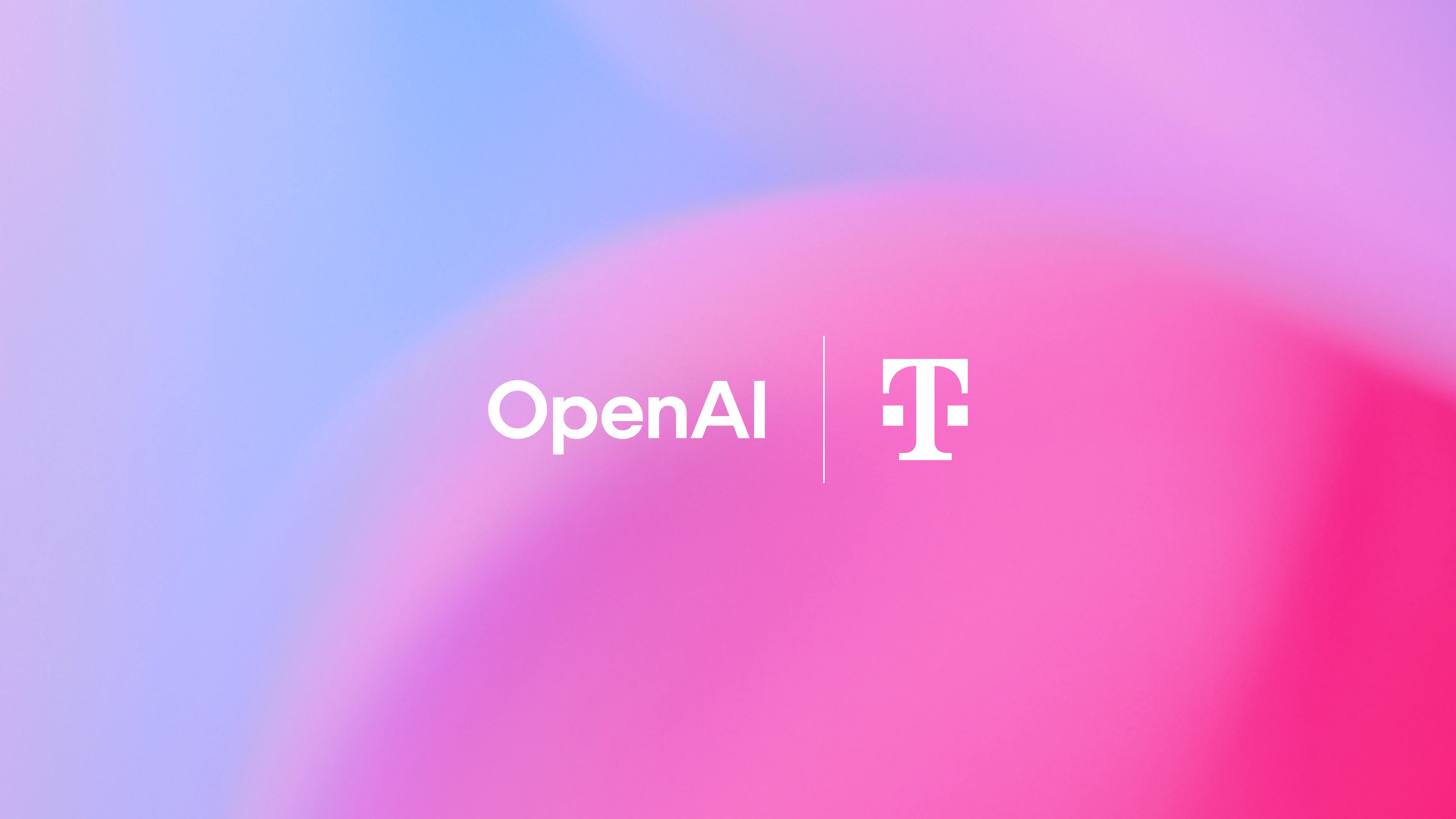 OpenAI and Deutsche Telekom logos displayed side by side against a soft gradient background of blue, pink, and purple tones.