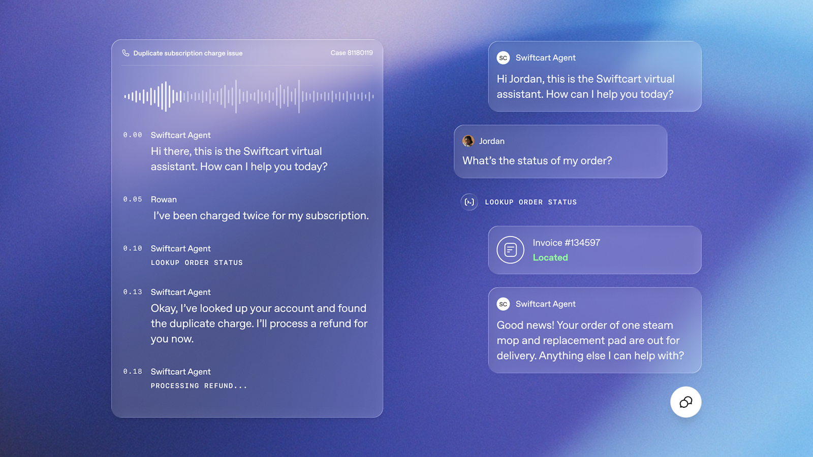 OpenAI Presence interface with a live customer support agent