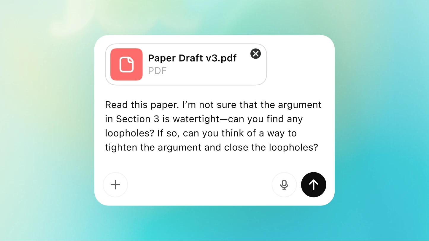 A ChatGPT prompt displaying an uploaded PDF titled “Paper Draft v3.pdf.” The user asks ChatGPT to evaluate Section 3 of the paper for loopholes and suggest improvements.