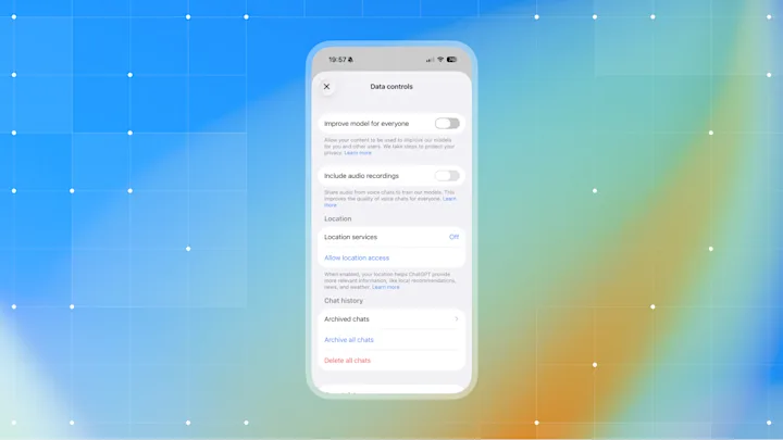 OpenAI 공식 개인정보 안내의 모델 개선 설정 설명 화면
