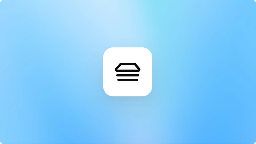 Blue gradient background with a centered white rounded square containing a black stacked-lines icon.