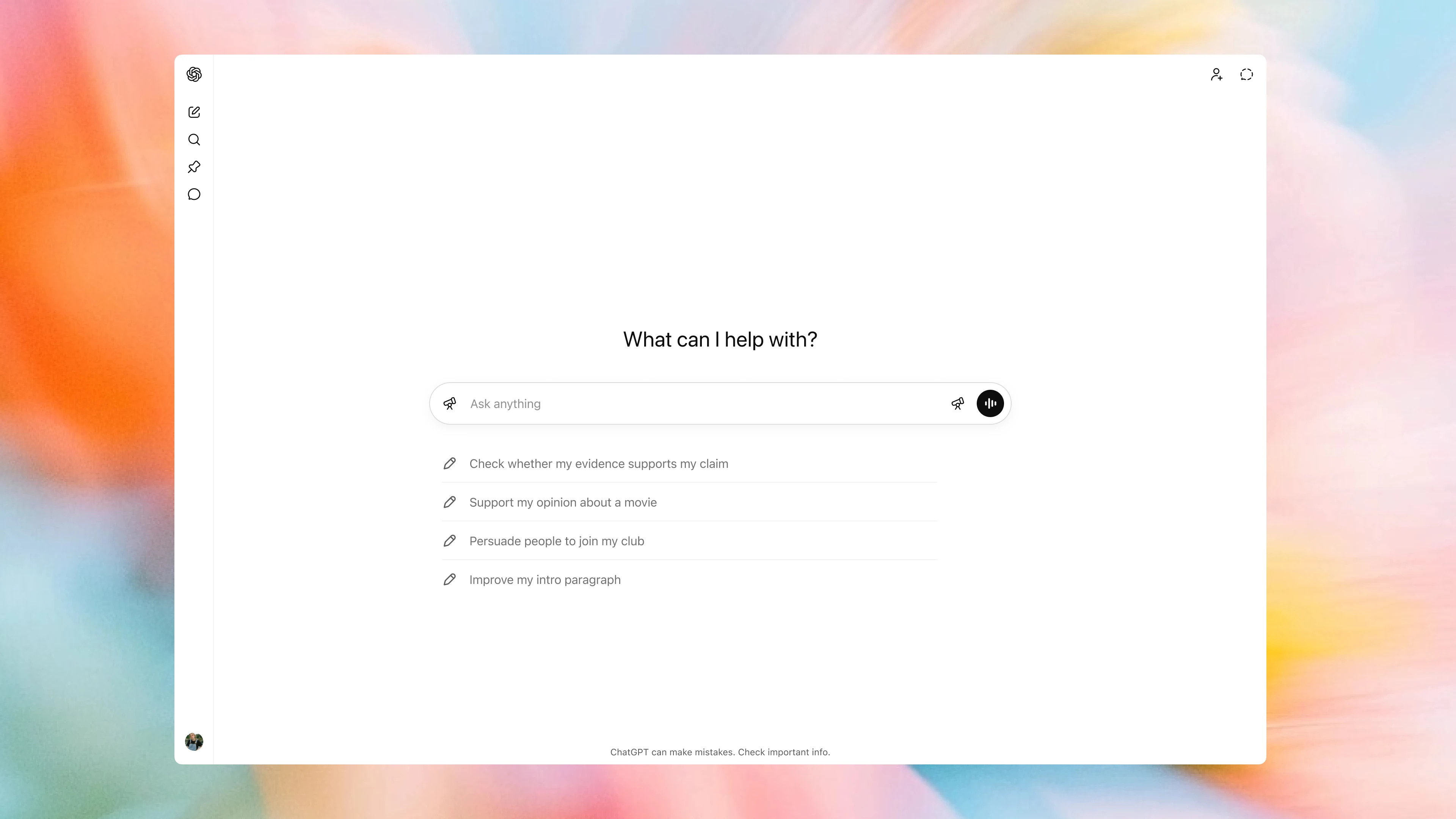 ChatGPT home screen showing education-focused starter prompts for teens.