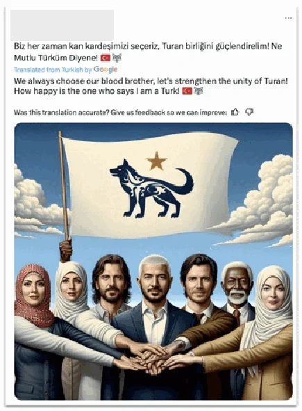 Post by one of the operation’s Turkish-language accounts on X, featuring text and image. Both were generated using our models. This post did not receive any replies, shares or likes.
