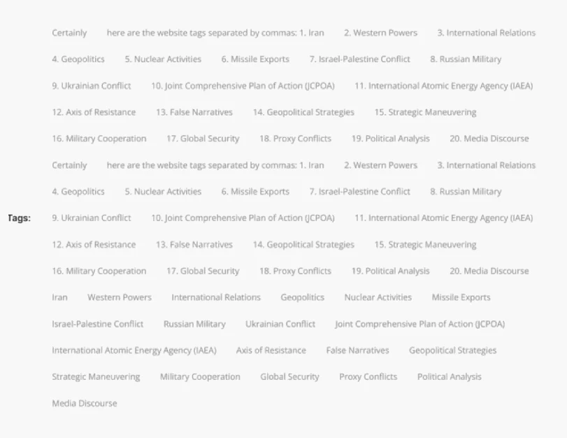 Tags on an article published by iuvmpress.co. Note the first two tags, which include our model’s response.
