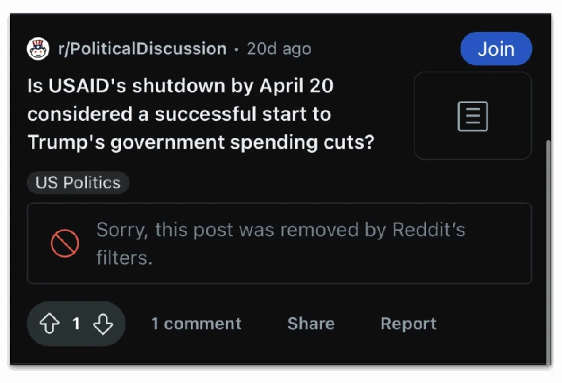 Removed Reddit post associated with Operation Sneer Review.