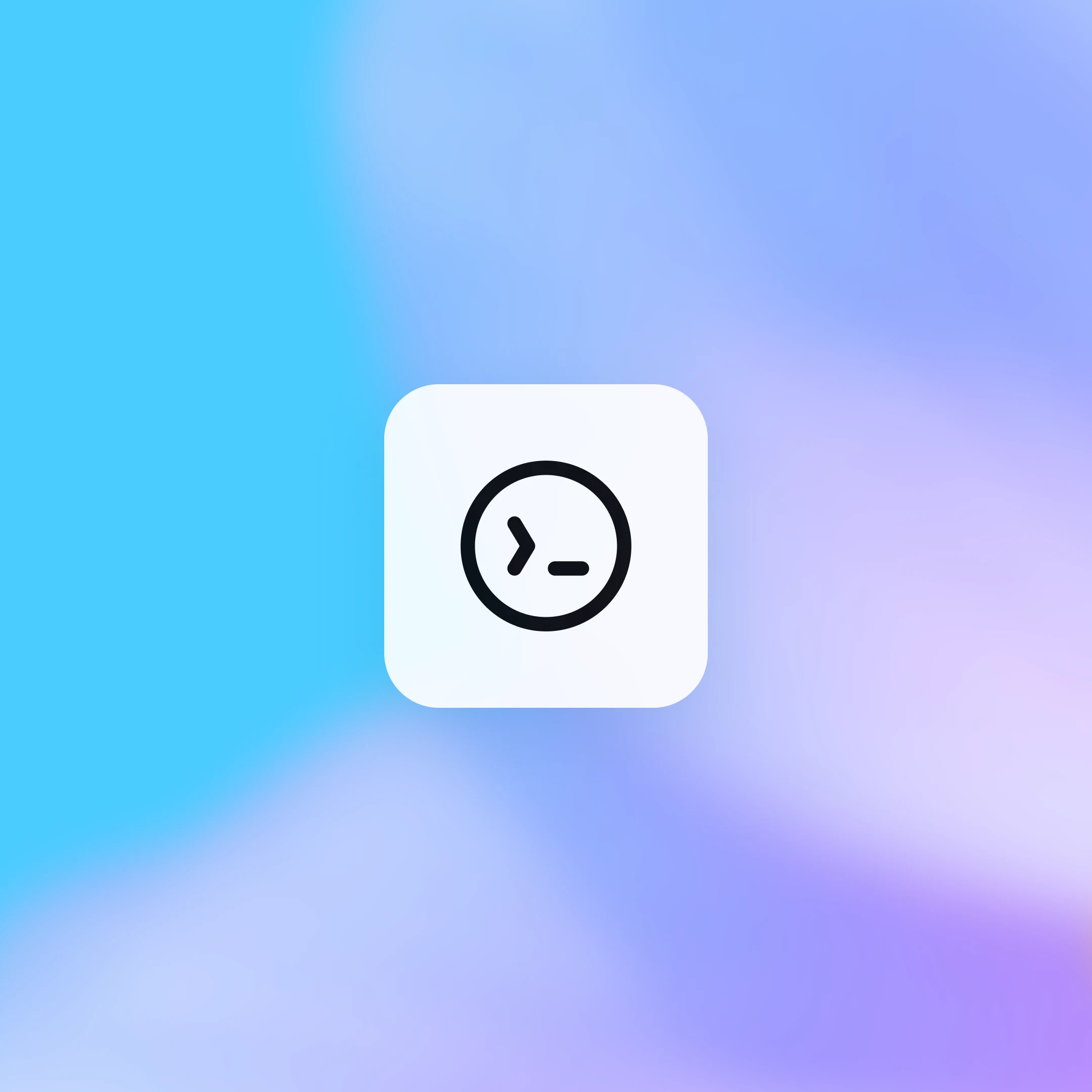 White icon of a clock face with a terminal prompt arrow, symbolizing Codex or command-line execution, on a vibrant blue and purple gradient background.