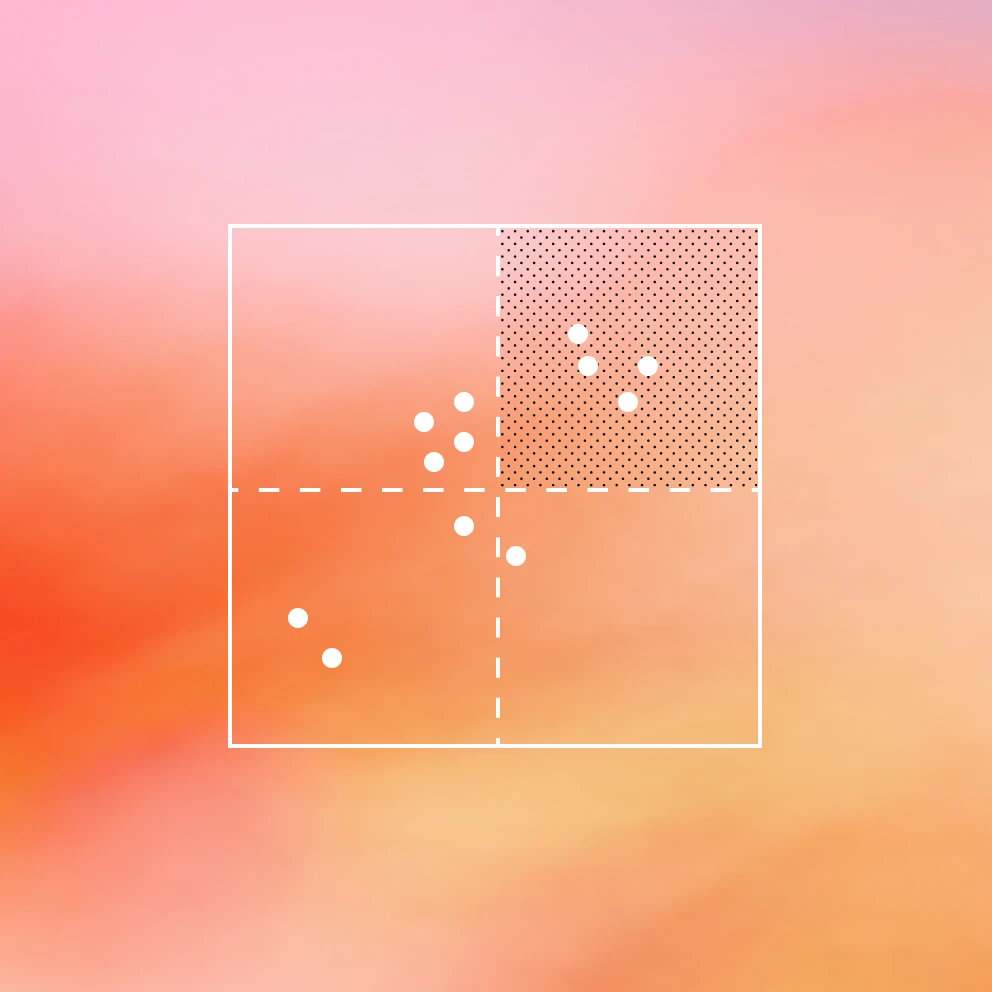 Abstract orange report graphic with plotted points inside a quadrant chart.