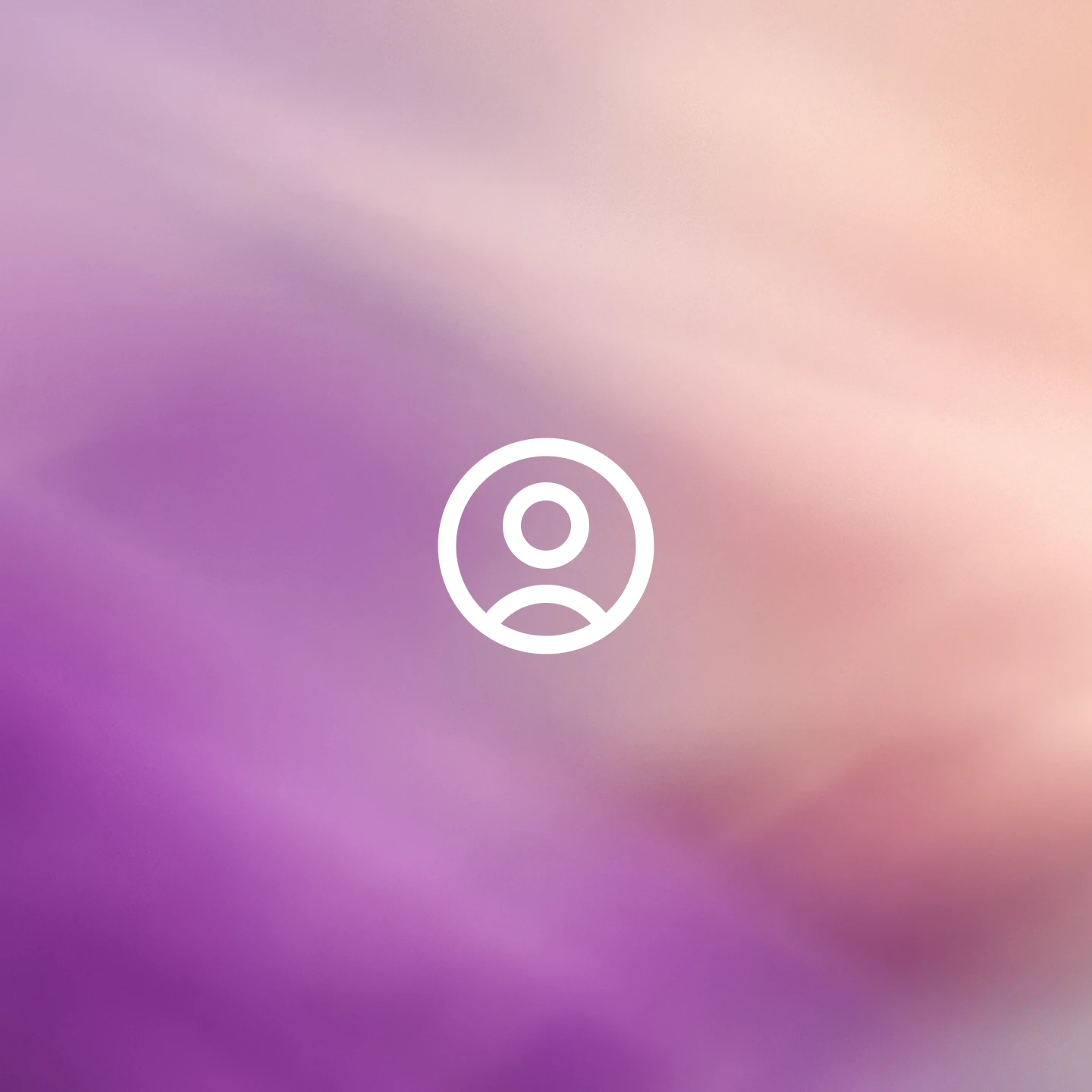 Pink, purple, and peach gradient background with a centered white circular user profile icon.