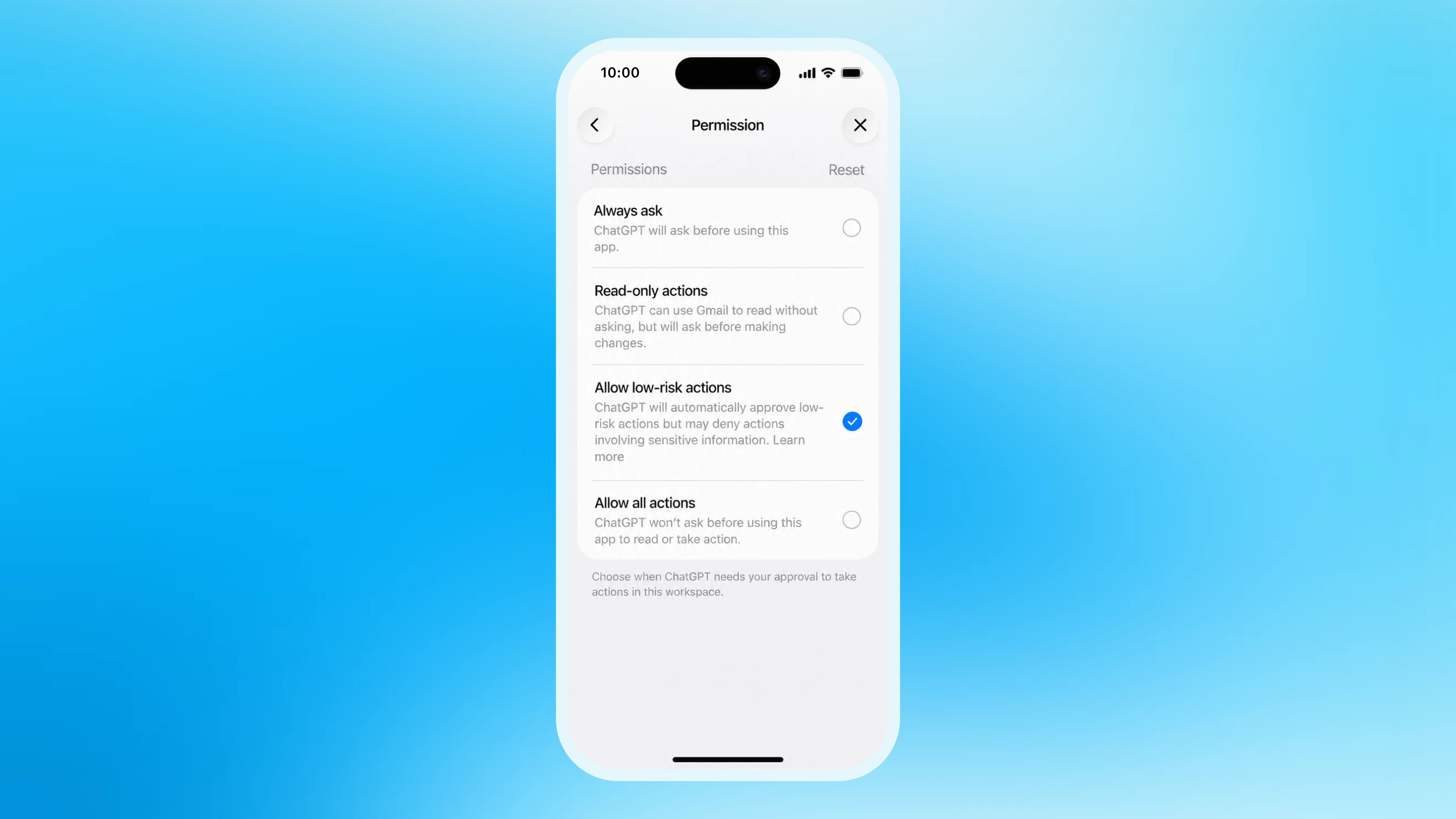App permissions displayed in a phone shell on the dots wallpaper.