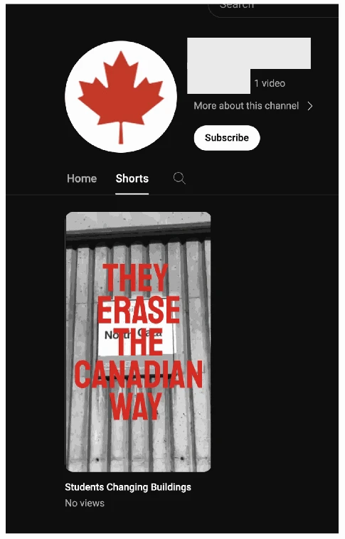 YouTube channel associated with this operation’s Canada-focused campaign. As of April 25, 2024, it had posted one video, which had received no views.