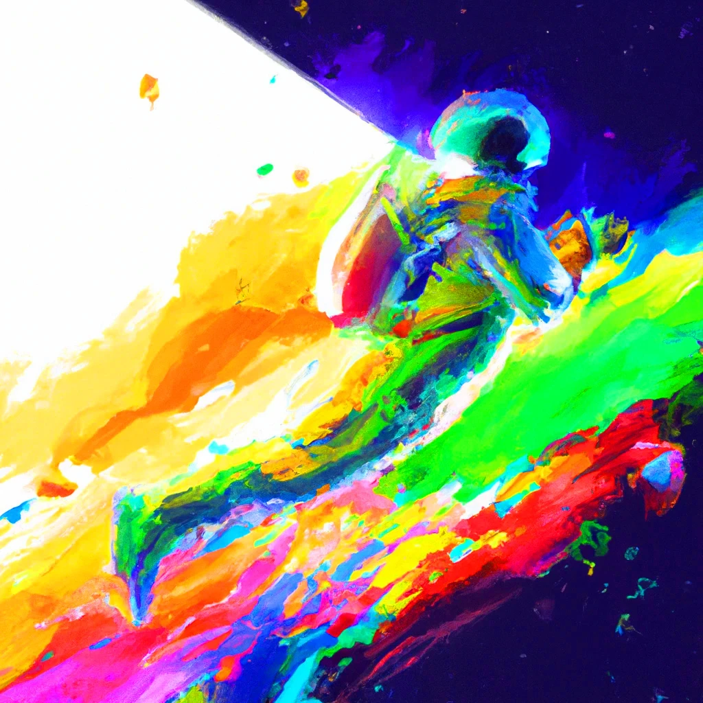 "An astronaut launching through space in a colorful explosion", generated by DALL·E 2
