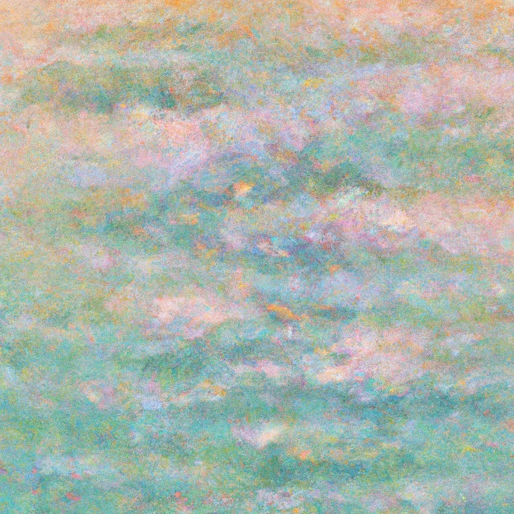 Abstract impressionistic digital artwork featuring a diffuse blend of pastel blues, pinks, and yellows, resembling a soft, cloud-like field.