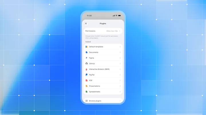 OpenAI 공식 연결 앱과 권한 설명 화면