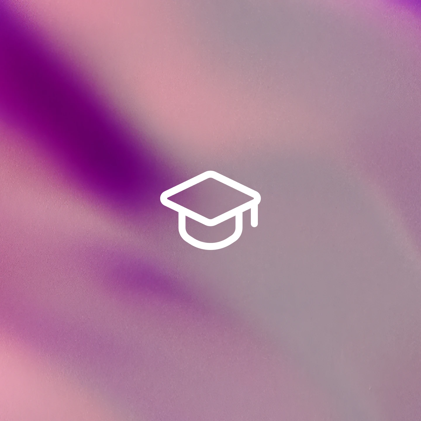 Pink and purple gradient background with a centered white graduation cap icon.
