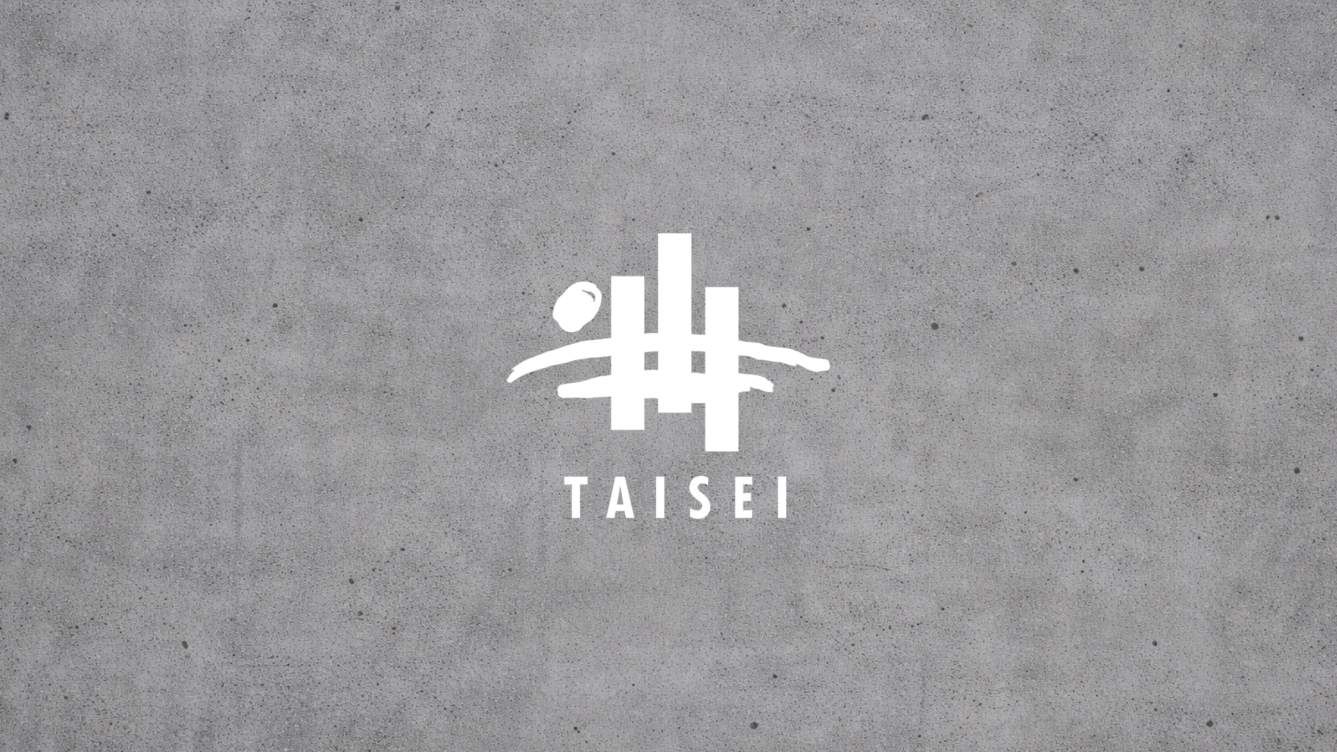 Taisei logo and the word “TAISEI” in white centered on a gray concrete-textured background.