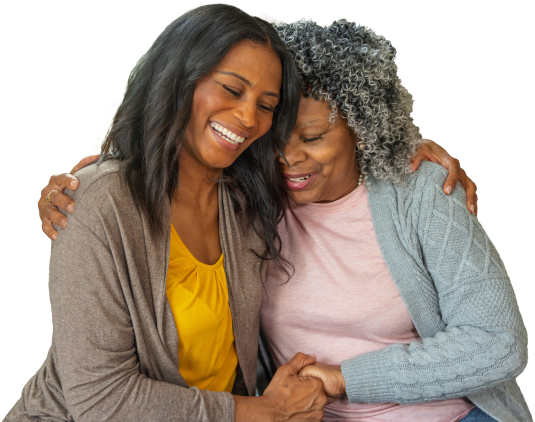 Caregiving daughter with her mom