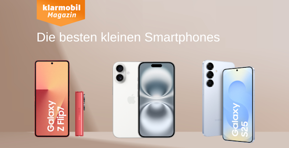 Bestenliste kleine Smartphones_Produktbilder Samsung Galaxy Z Flip7, iPhone 16, Samsung Galaxy S25