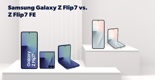 Headerbild  Samsung Galaxy Z Flip7 vs Samsung Galaxy Z Flip7 FE, Produktbilder, jeweils Vorderansicht und zusammengeklappt