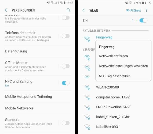 Screenshots NFC-Einstellungen in Android