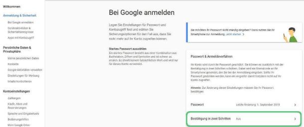 Screenshot der Anmeldung der Zwei-Faktor-Authentifizierung im Google Konto