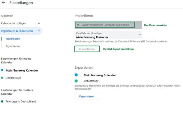 Import des S Planner Backups in Google Kalender.