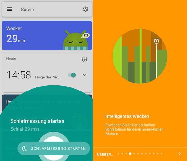 Zwei Screenshots der Schlaf-App Sleep as Android.