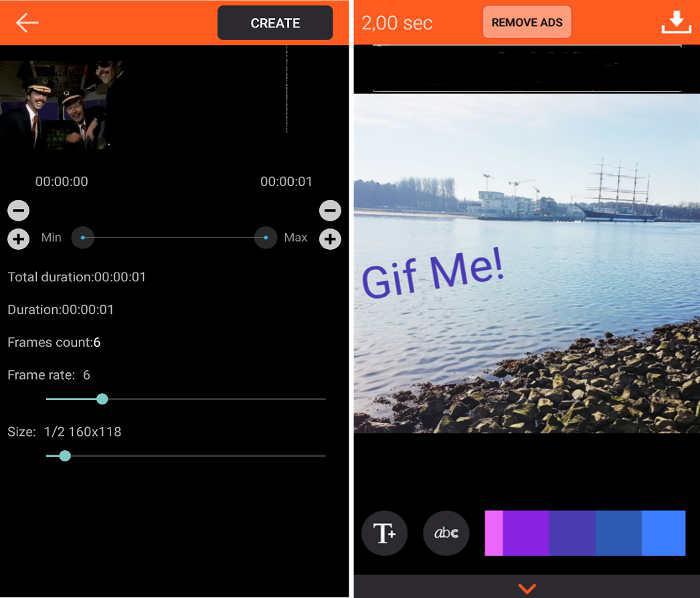 Zwei Screenshots der App Gif Me!