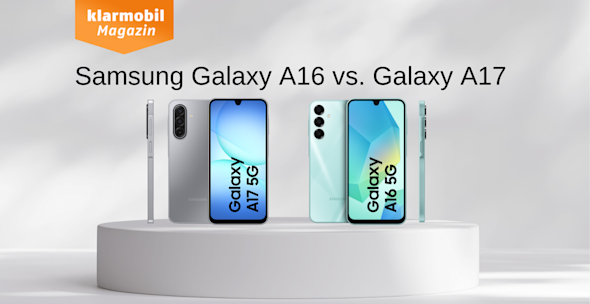 Produktbilder Samsung Galaxy A16 und Galaxy A17, jeweils Vorder-, Rück- und Seitenansicht