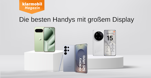 Bestenliste Große Handys, Produktbilder Google Pixel 10 Pro XL; Samsung Galaxy S25 Ultra, Xiaomi 15 Ultra, jeweils Vorder- und Rückseite