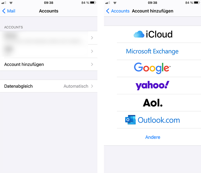 Dialogfenster, wie man einen Google-Account zu iOS hinzufügt.