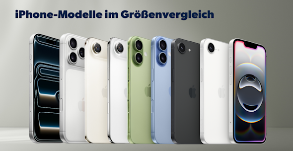 Produktbilder verschiedener iPhone Modelle unterschiedlicher Generationen im Größenvergleich