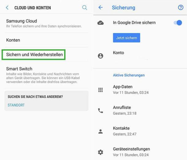 Screenshots Android Backup Smartphone Einstellungen