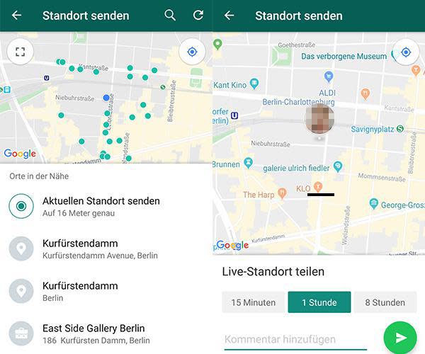 In WhatsApp lässt sich der Standort oder Live-Standort mit Freunden und Bekannten teilen.