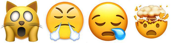 Emojis: Katze, triumphierendes Gesicht, schläfriger Smiley und explodierender Kopf