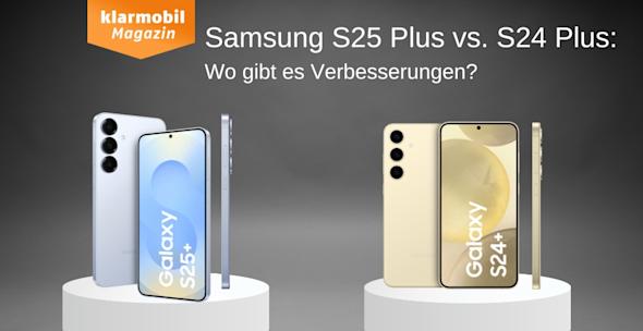 mic: Samsung S25 plus vs S24 plus - Headerbild s24 plus in pastell gelb und s25 plus in eisblau, beide in verschiedenen ansichten