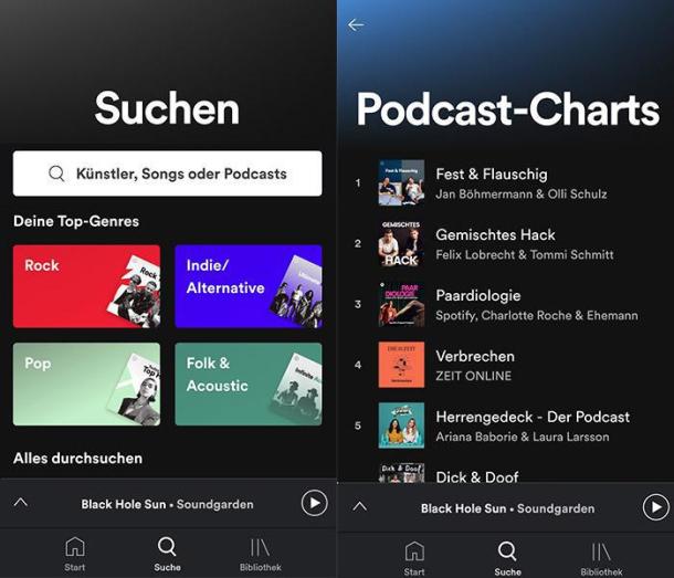 Screenshots der Spotify-Oberfläche