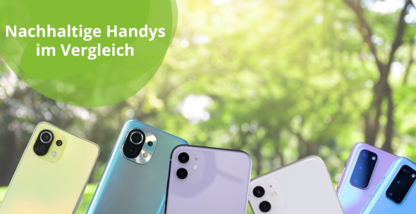 Mehrere Smartphones sind vor einem Hintergrund voller Bäume zu sehen.