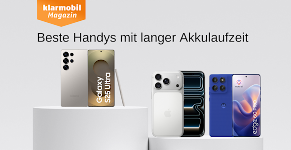 Headerbild Bestenliste Handys mit großem Akku, Produktbilder Samsung Galaxy S25 Ultra, Apple iPhone 17 Pro Max, Motorola Edge 60 Pro
