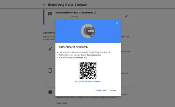 Um den Google Authenticator zu aktivieren, kann man die generierten QR-Code mit dem Handy scannen.