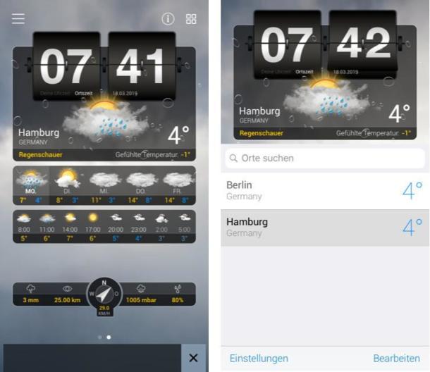 Screenshots der Wetter-App Wetter+