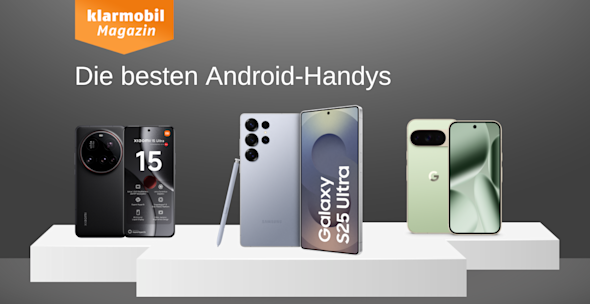 Produktbilder Xiaomi 15 Ultra, Samsung Galaxy S25 Ultra, Google Pixel 10 Pro, , jeweils Vorder- und Rückansicht